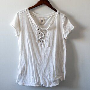 BILLABONG Shirt Womens Small S White Lace Up Short Sleeve Size XS